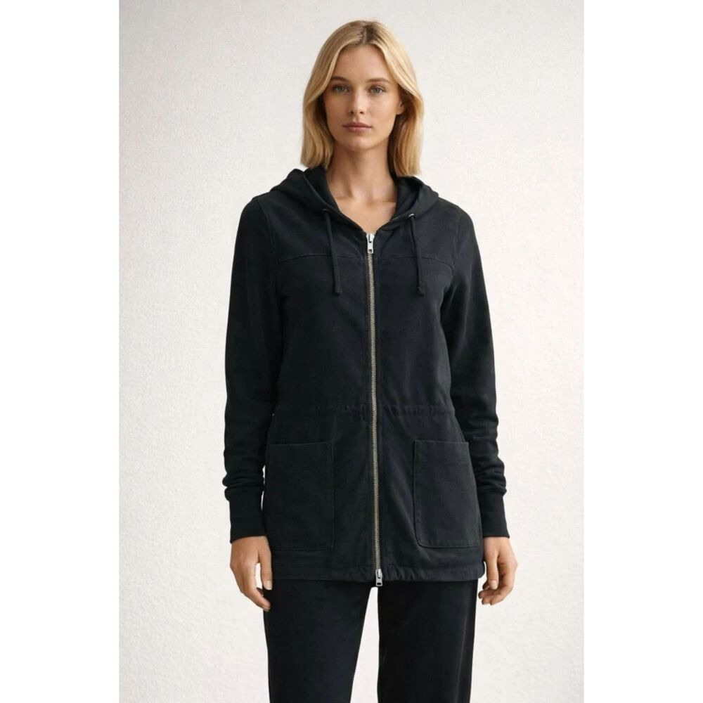 James Perse Womens Terry Hoodie Jacket Size 1 / US S Black Full Zip Quiet Luxury